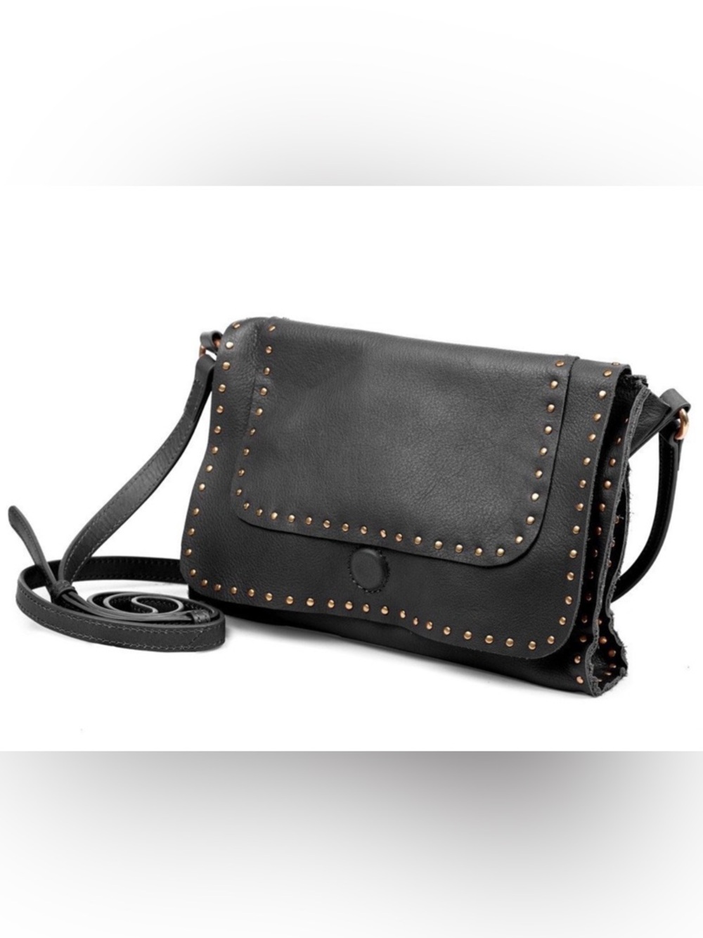 Linea Pelle Black Studded Leather Crossbody Bag